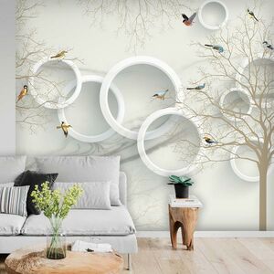 Фотообои 3D флизелиновые встык VEROL 3Д птички круги на стену
